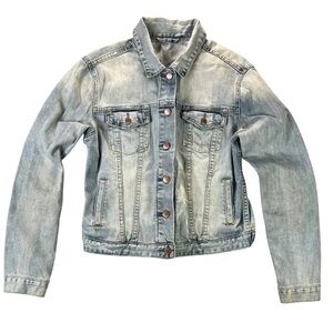 Gap 1969 Icon Women Denim Jacket Light Wash Flap Jack Destructed Size Medium